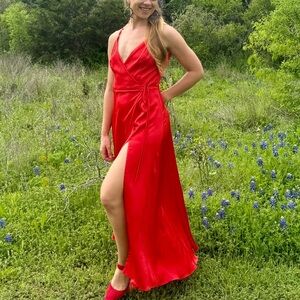 Free People Red Satin Wrap Dress